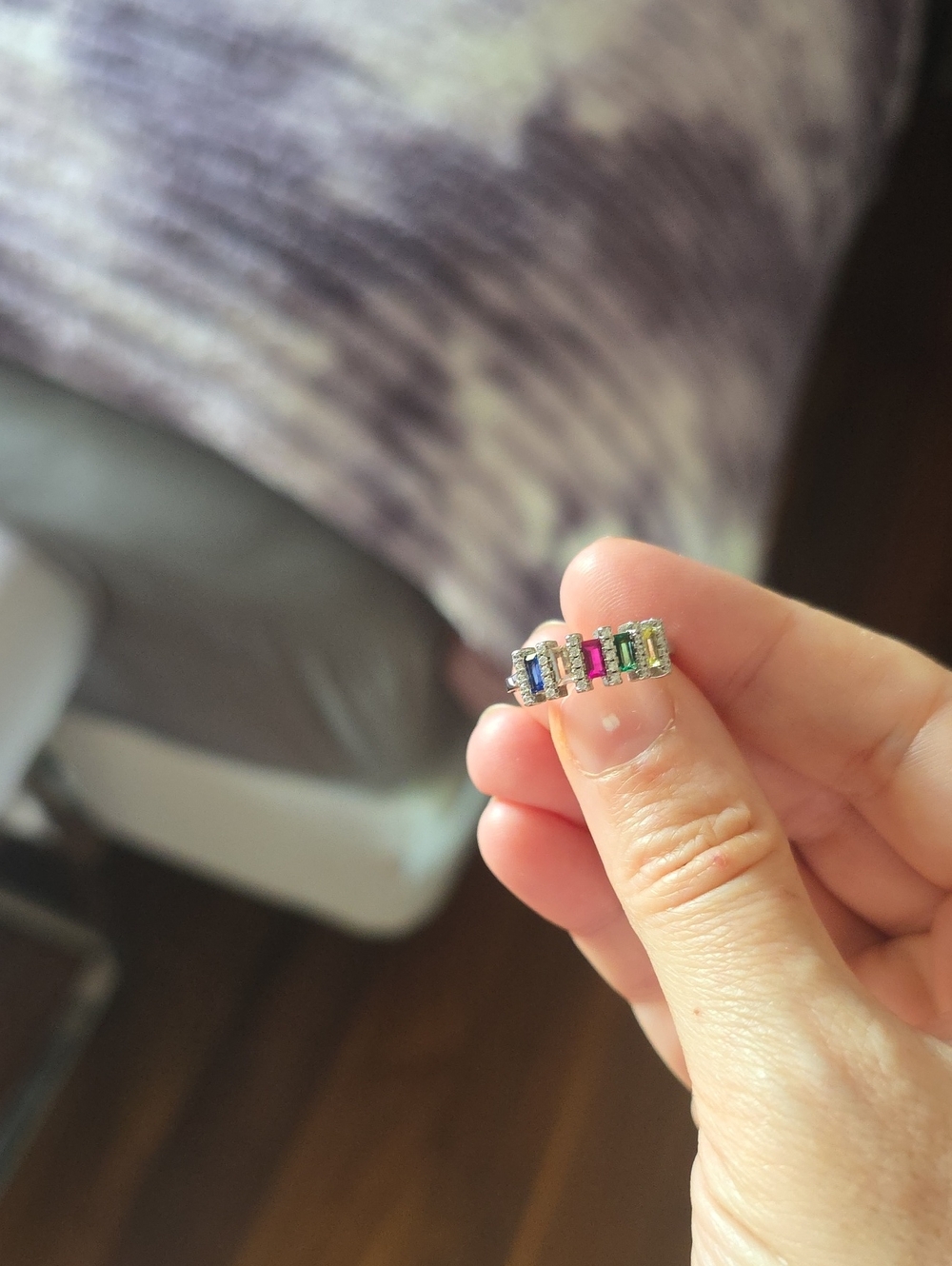 Multicolor Gemstone Bar Band Ring - Women Jewelry Size 5